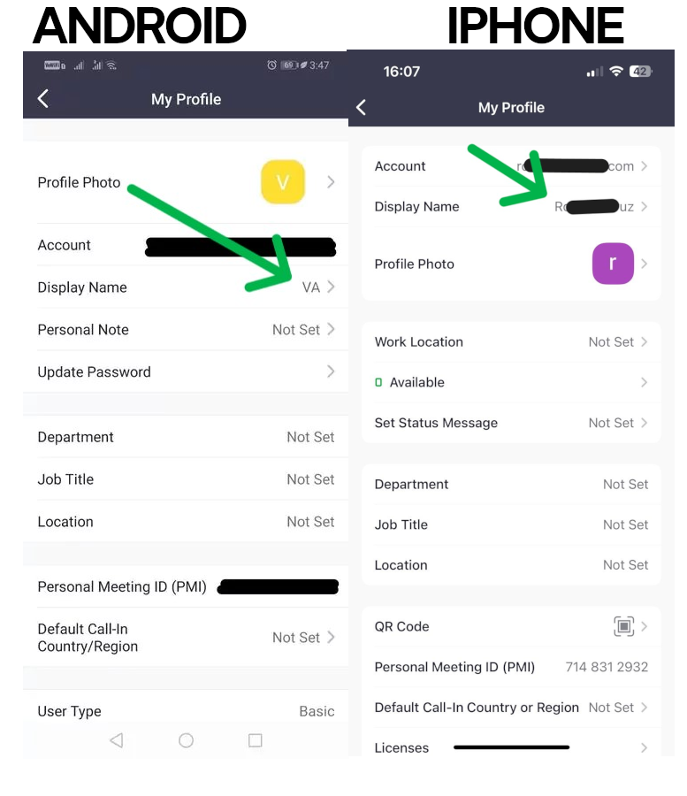 Zoom mobile: Display Name